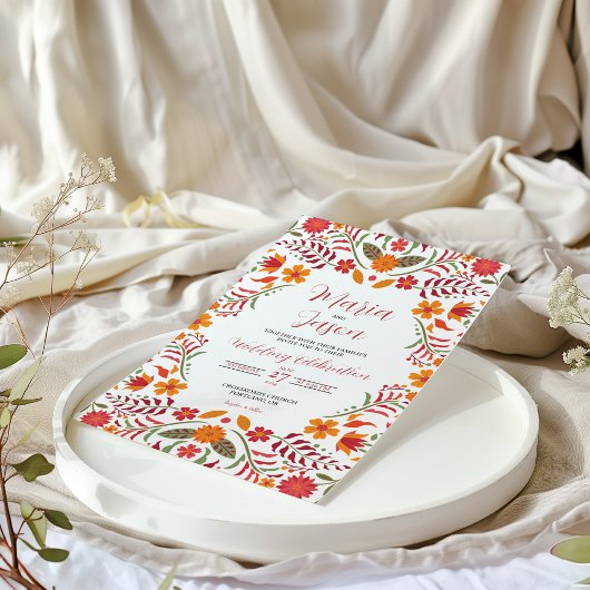 Mexican Floral Boda Fiesta Colorful Wedding Kaart