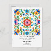 Mexican Floral Fiesta Bewaar de datum Aankondigingskaart (Voorkant / Achterkant)