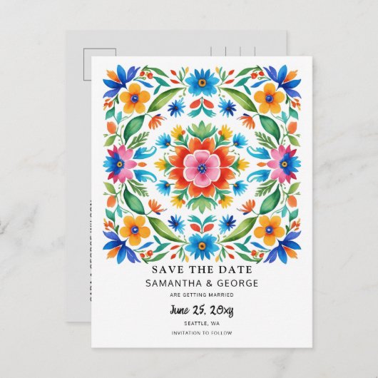 Mexican Floral Fiesta Bewaar de datum Aankondigingskaart (Voorkant / Achterkant)