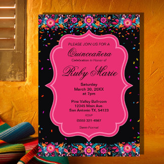 Mexican Floral Fiesta Quinceañera Invitation Kaart