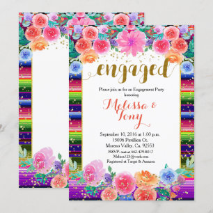 Mexican Floral Gold Glitter verlovingsfeest Kaart