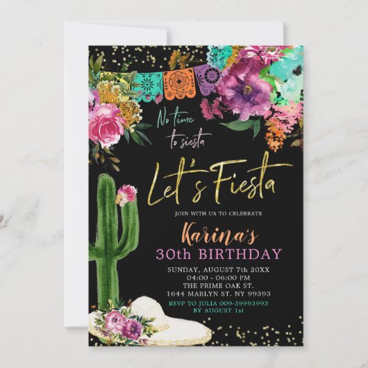 Mexican Floral Let's Fiesta Birthday Party Kaart (Voorkant)
