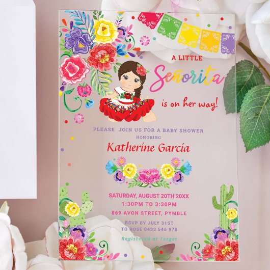 Mexican Floral Little Senorita Girl Baby shower Acryl Uitnodigingen