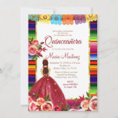Mexican Floral Quinceañera Invitation Kaart (Voorkant)