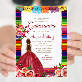 Mexican Floral Quinceañera Invitation Kaart