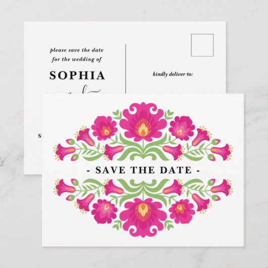 Mexican Floral Save The Date Briefkaart (Voorkant / Achterkant)