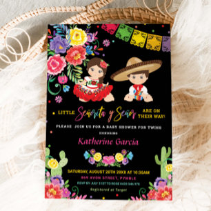 Mexican Floral Senorita Senor Twins Baby shower Kaart