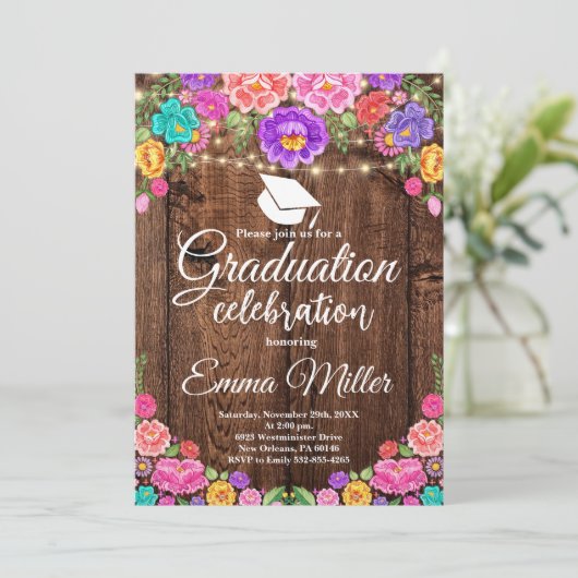 Mexican Floral String Lights Afstuderen Kaart (Staand voorkant)