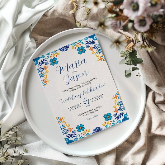 Mexican Floral Traditional Botanical Boda Wedding Kaart