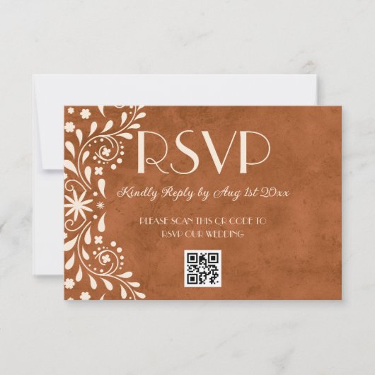 Mexican Floral Wedding QR code RSVP Kaartje (Voorkant)