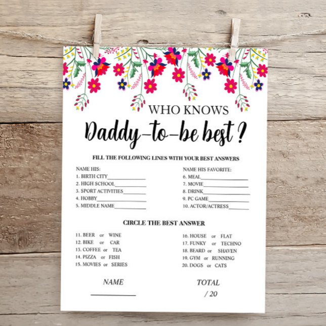 Mexican Floral Wie kent Daddy Baby shower Game (Creator heeft geüpload)