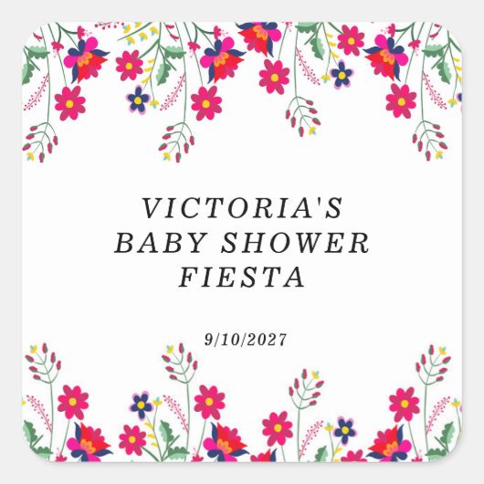 Mexican Flowers Baby shower Fiesta Vierkante Sticker (Voorkant)
