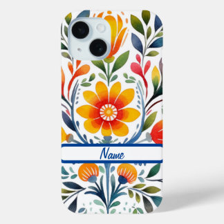 Mexican Flowers Design Hoesje-Mate iPhone 15 Case