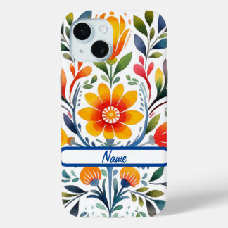 Mexican Flowers Design stoere Hoesje-mate iPhone 15 Case