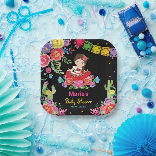 Mexican Flowers Señorita Girl Baby shower Papieren Bordje (Feest)