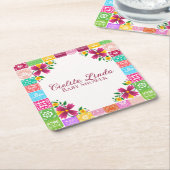 Mexican Folk Art Floral Baby Shower Coasters Kartonnen Onderzetters (Schuin)