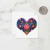 Mexican Folk Art Heart Design Gift Enclosure Kaart Notitiekaartje (Voorkant / Achterkant in situ)