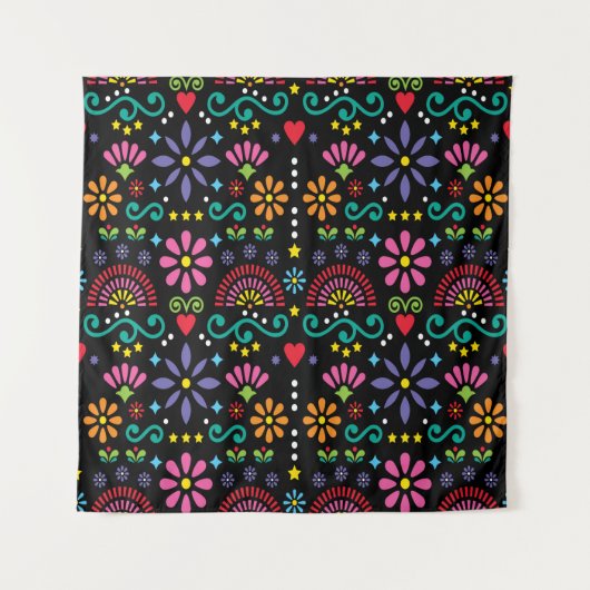 Mexican folk art seamless pattern, colorful design wandkleed (Voorkant)
