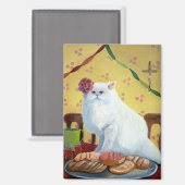 Mexican Folk Inspired White Cat Magneet (Voorkant / Achterkant)