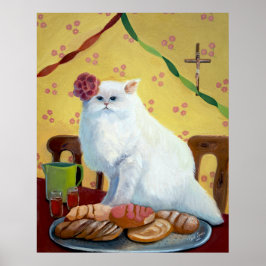 Mexican Folk Inspired White Cat Wall Art Poster
