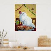 Mexican Folk Inspired White Cat Wall Art Poster (Keuken)