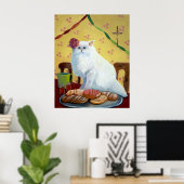 Mexican Folk Inspired White Cat Wall Art Poster (Thuiskantoor)