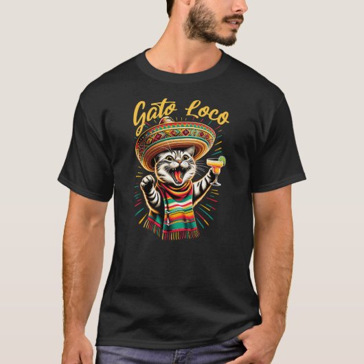 Mexican Gato Loco Sombrero Cat Cinco De Mayo Funny T-shirt (Voorkant)
