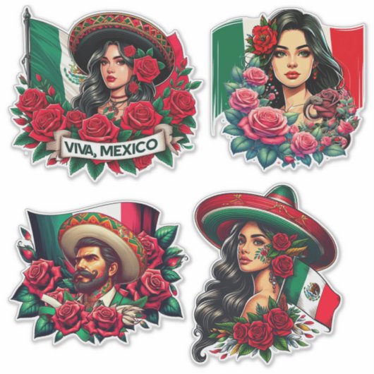 Mexican Girl and man sombrero mexico Vlag kunst Sticker (Voorkant)