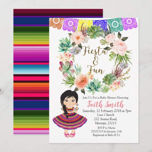 Mexican Girl Baby shower Invitation Kaart (Voorkant / Achterkant)