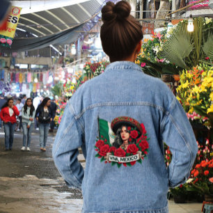 Mexican Girl Viva mexico Vlag illustratie Denim Jacket