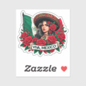 Mexican Girl Viva mexico Vlag illustratie Sticker (Vel)