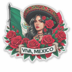 Mexican Girl Viva mexico Vlag illustratie Sticker