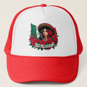 Mexican Girl Viva mexico Vlag illustratie Trucker Pet