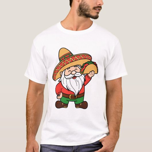 Mexican Gnome with Taco Design Funny Cinco de Mayo T-shirt (Voorkant)