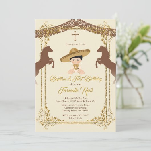Mexican Gold Brown Fiesta Boy Baptism Christening Kaart (Staand voorkant)