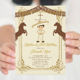 Mexican Gold Brown Fiesta Boy Baptism Christening Kaart