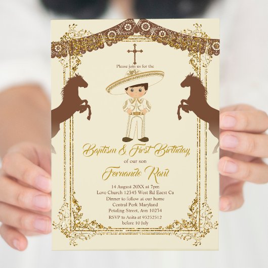 Mexican Gold Brown Fiesta Boy Baptism Christening Kaart