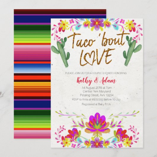 Mexican Gold Waterverf bloemenstellen DOUCHE Kaart (Voorkant / Achterkant)