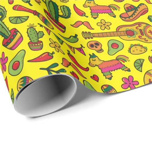 Mexican Hand Drawn Cinco de Mayo Thmet Piñata Cadeaupapier (Rol Hoek)