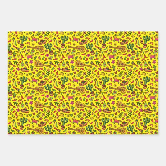 Mexican Hand Drawn Cinco de Mayo Thmet Piñata Inpakpapier Vel (Voorkant)