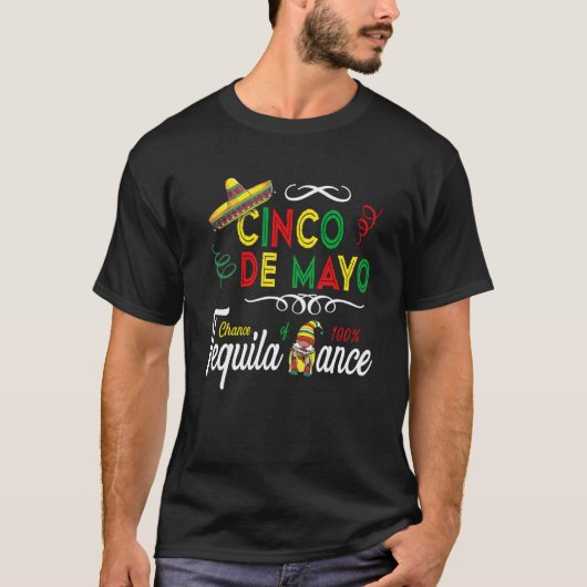 Mexican Holiday Sombrero Tequila Dance Gnome Cinco T-shirt (Voorkant)