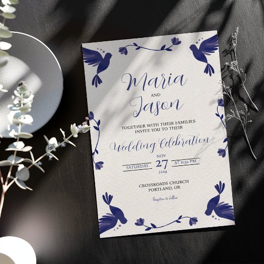 Mexican Indigo Purple Minimalist Elegant Wedding Kaart