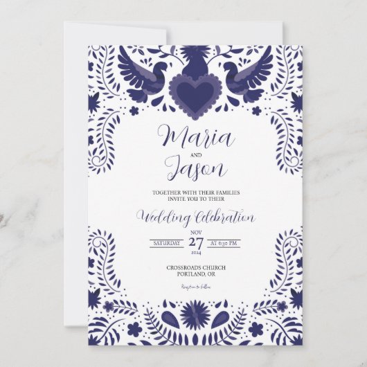 Mexican Indigo Violet Otomi Tenangos Boda Wedding Kaart (Voorkant)