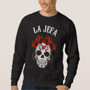 Mexican La Jefa Sugar Skull Apparel Dia de Los Mue Trui