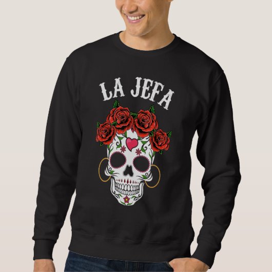 Mexican La Jefa Sugar Skull Apparel Dia de Los Mue Trui (Voorkant)