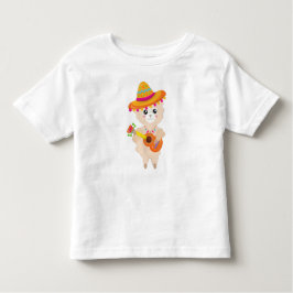 Mexican Llama, Cute Llama, Sombrero, Guitar Kinder Shirts