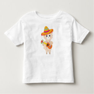 Mexican Llama, Cute Llama, Sombrero, Guitar Kinder Shirts