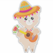 Mexican Llama, Cute Llama, Sombrero, Guitar Sticker (Voorkant)