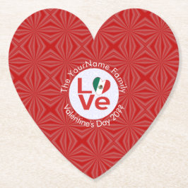 Mexican LOVE Heart Flag Valentijn gepersonaliseerd Kartonnen Onderzetters