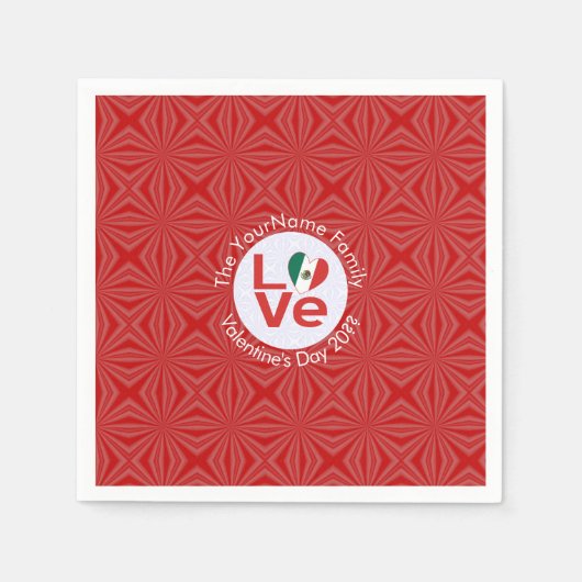 Mexican LOVE Heart Flag Valentijn gepersonaliseerd Servet (Voorkant)